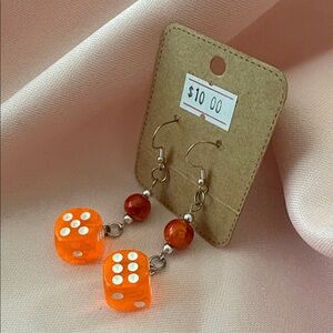 🟢 Hand Crafted Orange Dice Earrings